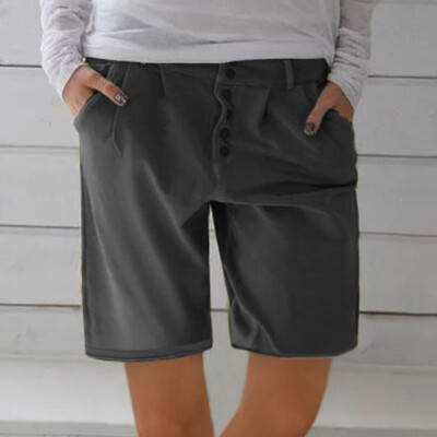 

Tailored Fashion Women Solid Buttons Cotton And Linen Pockets Casual Vintage Short Pants