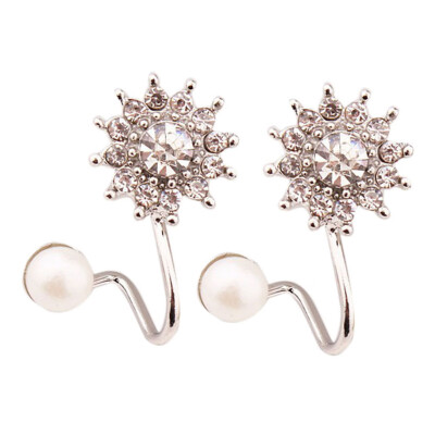 

The 2019 Fashion Korean Diamond Earrings Exquisite Full Diamond Snowflake Sweet Pearl Earrings Ear Clip Button Earrings