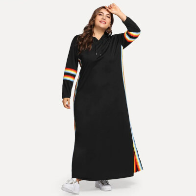 

Tailored Women Casual Plus Size Rainbow Strip Blouse Long Sleeve Hooded Sweatershirt Tops