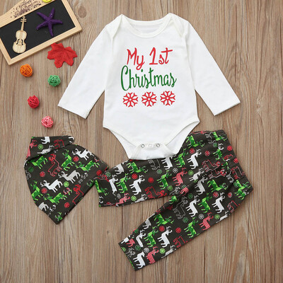 

Xmas Newborn Baby Boy Girl Letter Romper TopsPants Deer Christmas Outfits Set
