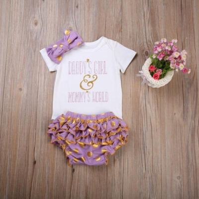 

3pcs Newborn Toddler Infant Baby Girls Clothes RomperPantsHeadband Outfits Set