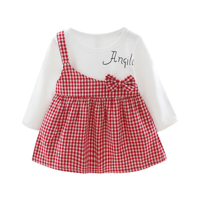 

Baby Girl Dress 0-3T New Autumn Fashion Casual Long Sleeve Letter Printing Bownot Decoration Single Shoulder Strap Dress