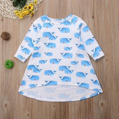 

Newborn Infant Baby Girls Whale Cotton Long Sleeve Dress Casual Clothes 0-3T