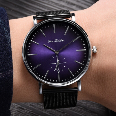 

Gobestart Fashion Luxury Mesh Belt Watch Double Eye Dial Analog Quartz Men Watch