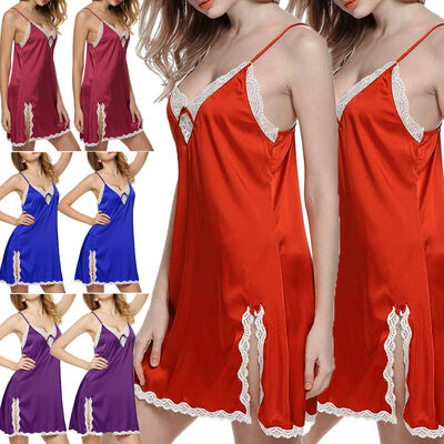 

Women Sexy Sleepwear Nightgown Satin Silk Babydoll Lace Robes Sleep Dress Skirt