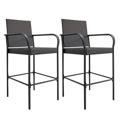 

2PCS Outdoor Patio Brown Rattan Bar Chairs Wicker Bar Stools