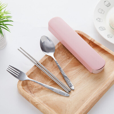 

Stainless Steel Outdoor Cutlery Set Portable Chopsticks Spoon Fork Three-piece