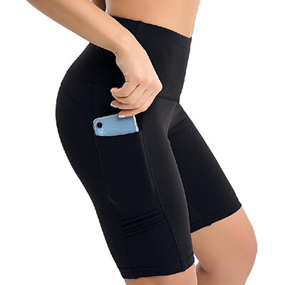 

Womens Yoga Short High Waist Yoga Pants Workout Running Compression Shorts Tummy Control Side Pockets