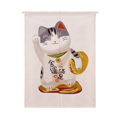 

Lucky Cat Design Cotton And Linen Japanese Style Doorway Curtain Hanging Tapestry For Home Decoration