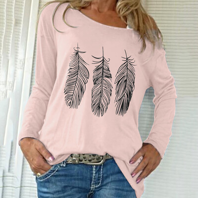 

Roseonmyhand Autumn Womens Loose Fashion Large Recreational Printed Long Sleeve T-shirt