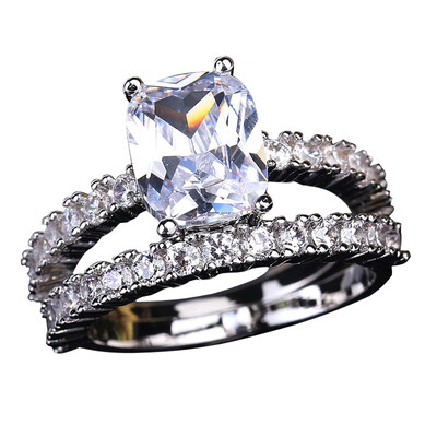 

Womens Jewelry Couple Ring White Zircon Silver Color Engagement Rings Wedding Rings Party Ring