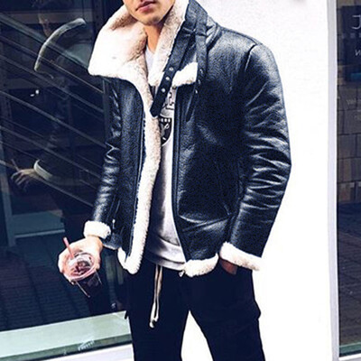 

Winter Mens Fleece Lining Coat Faux Leather Thick Warm Outwear Biker Jacket NEW