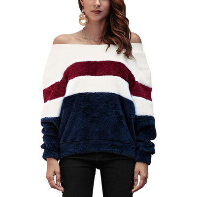 

Women Stripe Print Hoodies Round Neck Pullover Long Sleeve Casual Solid Color Loose Tops