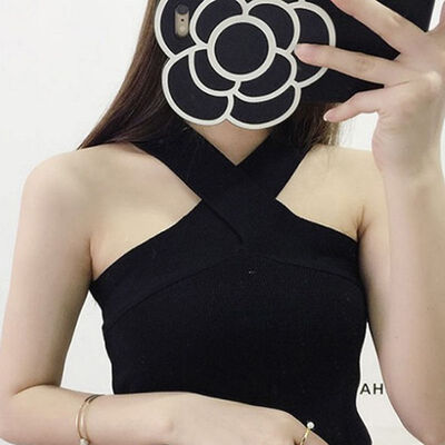 

Women Casual tee tshirt shirt outwear t-shirt Basic Sexy Solid Color Knit Hanging Neck Bottoming Warm Vest Stretch Tank