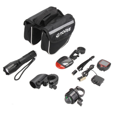 

Bike Cycling Kit FlashlightTail LightStopwatchTube BagBellBracket