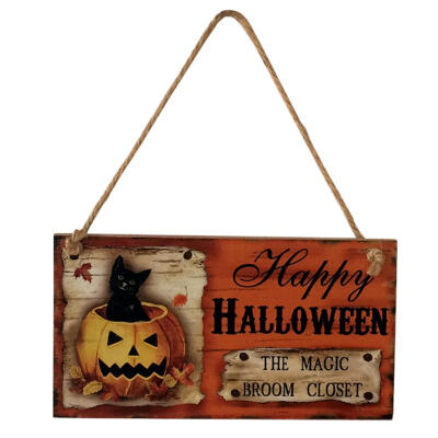 

Happy Halloween Black Cat Hanging Wooden Blackboard Chalkboard Message Sign