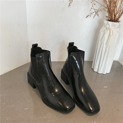 

Small heel boots female autumn&winter thick heels ins Martin boots medium heel short square head naked boots thin&thin boo