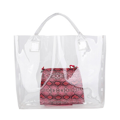

Tailored Womens Fashion Transparent Snake Pattern Handbag Casual Beach Bag Bucket Bag