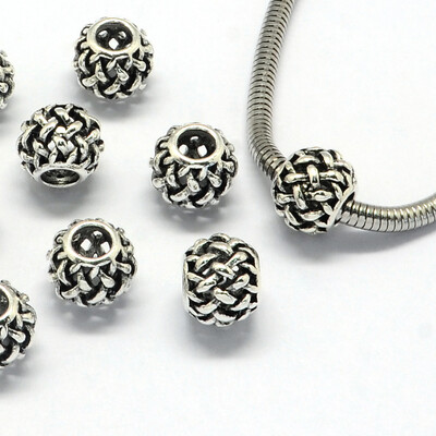 

Alloy European Beads Large Hole Beads Rondelle Hollow Antique Silver 11x9mm Hole 45mm