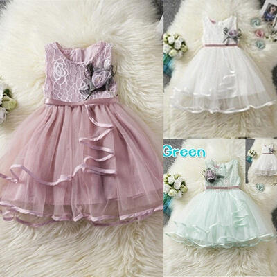 

1Pcs New Kids Girls Elegant Flower Girls Dress Princess Birthday Party Pageant Formal Long Sleeveless Lace Tulle Clothes