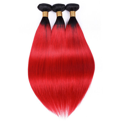

HCDIVA T1BRed Brazilian Straight Hair Ombre Colored Hair Extensions 3PCSLot Remy Hair 2 Tones Dark Roots Hair Free Shipping