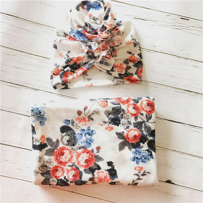 

Newborn Infant Baby Floral Print Swaddle Blanket Warm Sleep Muslin WrapHat