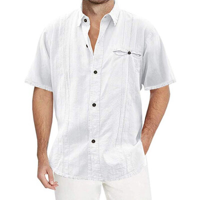 

Toponeto Fashion Mens Casual Turn-down Collar Button Solid Beach Short Sleeve Top Blouse