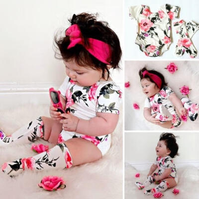

Newborn Toddler Baby Girls Floral Romper Jumpsuit Bodysuit Outfits Socks Clothes