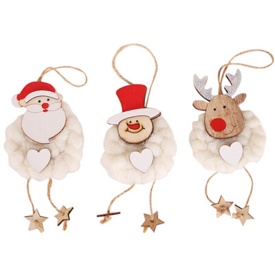 

3PCS Wooden Knitted Doll Christmas Pendants Hanging Decorative Ornaments