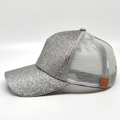 

New Woman Girls Cap Sequined Fishnet Splice Baseball Sport Casual Hip-Pop Streetwear Flat Hat