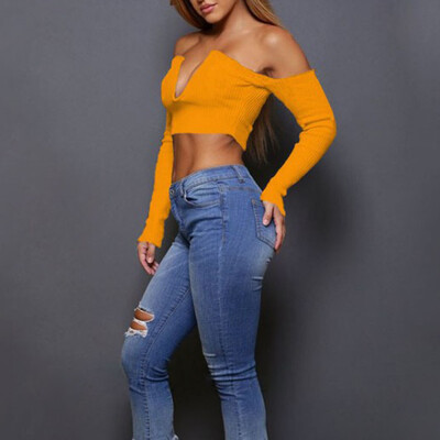 

Starmoon Women Pure Color Tight Fitting V Collar Long Sleeves T-Shirt