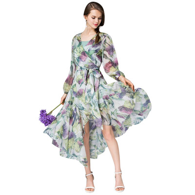 

Asymmetric Colored Chiffon Wrap Dress With Slip Dress