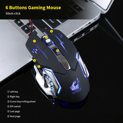 

Free Wolf Wired Gaming Mouse Professional FPS Mouse with 4000DPI Silent Click Gaming Mice with Programmable Buttons Ergonomic Grip