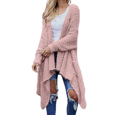 

Women Long Thick Cardigan Tops Coat Solid Color Loose Pocket Irregular Outwear