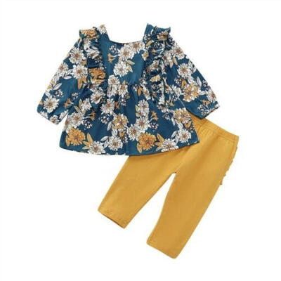 

USToddler Kid Baby Girl Floral Outfit Clothes Long Sleeve Top Long Pants Trouser