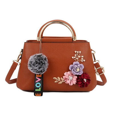 

Fashion Flower Faux Pearl Plush Ball Handbag Ladies Shoulder Clutch Bag Tote