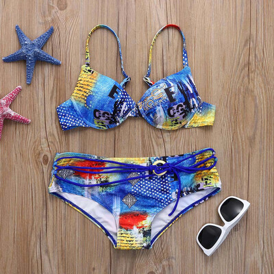 

Roseonmyhand Women Bikini Set Printed High Waist Swimsuit Swimwear Beachwear Bathing Suit