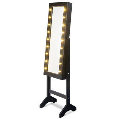 

Mirrored Jewelry Cabinet Armoire Organizer w LED lights-Black