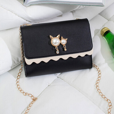 

Tailored Cute Cat Pearl Pendant Small Square Bag Wild Shoulder Messenger Bag