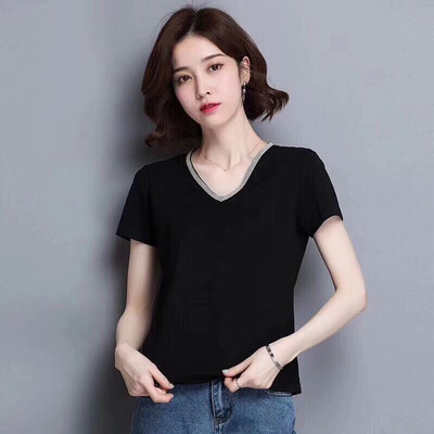 

V-tie flash beads T-shirt2003