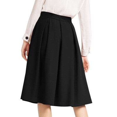 

Roseonmyhand Women High Waisted Pencil Skirt Flared Pleated Midi Below Knee Skirt With Pocket