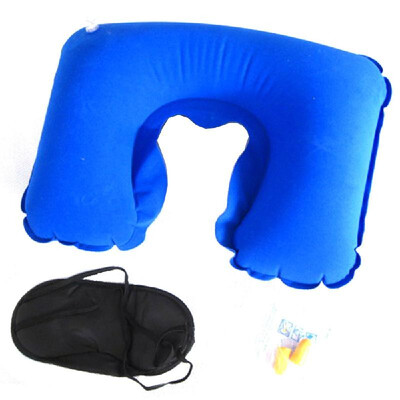 

3in1 Travel Office Set Sleeping Eye-shade Eye Mask PatchInflatable U Shaped Pillow Neck Air CushionNoise-canceling Earplugs Comf
