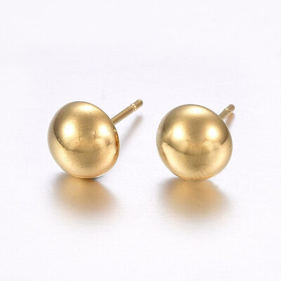 

304 Stainless Steel Stud Earrings Half Round Golden 125x3x2mm Pin 08mm