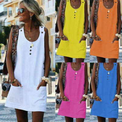 

Womens Lady Summer Sleeveless Casual Loose Sundress Tops Mini T-shirt Dress