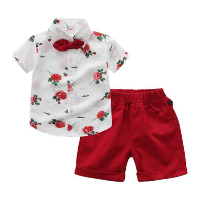 

2pcs Summer Boy Floral Short Sleeve Shirt Shorts Kids Gentleman Outfits Set
