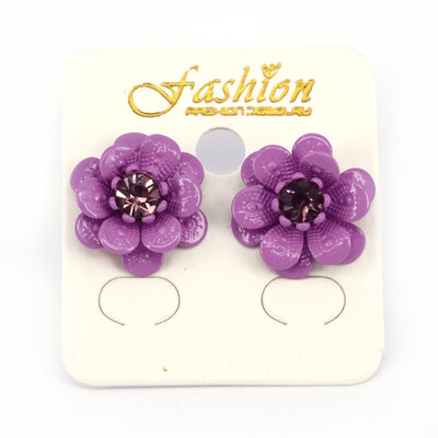 

Flower Spray Painted Alloy Rhinestone Ear Studs Purple 175mm Pin 06mm