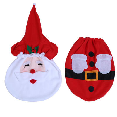 

2pcs Christmas Decor Santa Claus Toilet Seat Cover&Rug Bathroom Set