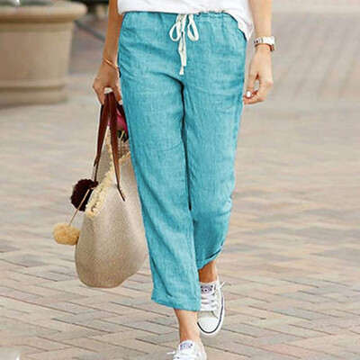 

Tailored Women Ladies Loose Casual Drawstring Elastic Cotton And Linen Pants