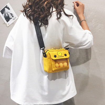 

Ins bag female 2019 new wave Korean version of the wild cartoon cute shoulder Messenger bag Harajuku student canvas bag