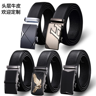 

Leather mens leather automatic buckle layer leather mens belt casual business youth pants with spot factory direct sales